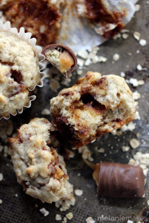 Twix Banana Oatmeal Muffins  | Melanie Makes