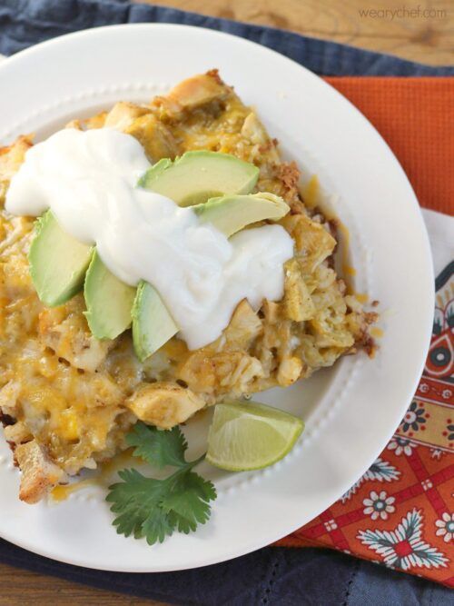 Chicken and Rice Enchilada Casserole - This hearty, delicious casserole is much easier to make than regular enchiladas but has all the flavor you love!