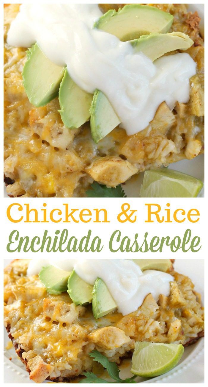 This hearty Chicken Enchilada Rice Casserole is a comforting dinner you'll want to make again and again! #casserole #enchilada #comfortfood #chicken 