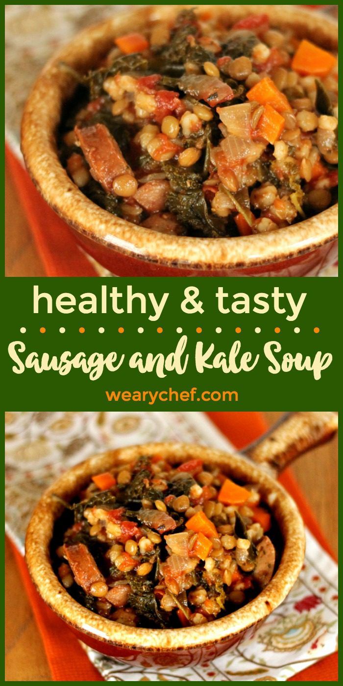 This healthy sausage and kale soup is also loaded with carrots, tomatoes, and lentils. It's a deliciously good-for-you dinner to warm up with on a cool evening!