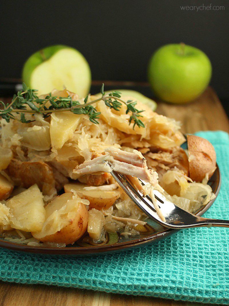 Slow Cooker Pork Chops With Sauerkraut And Apples An Amish New Year S Dish The Weary Chef