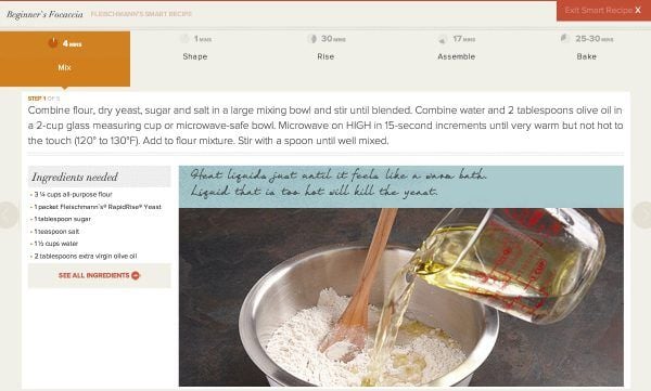 Sample of Fleischmann's Smart Recipe Feature