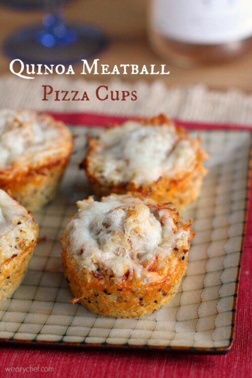 These gluten-free Quinoa Meatball Pizza Cups are a perfect appetizer for a party or fun family dinner!