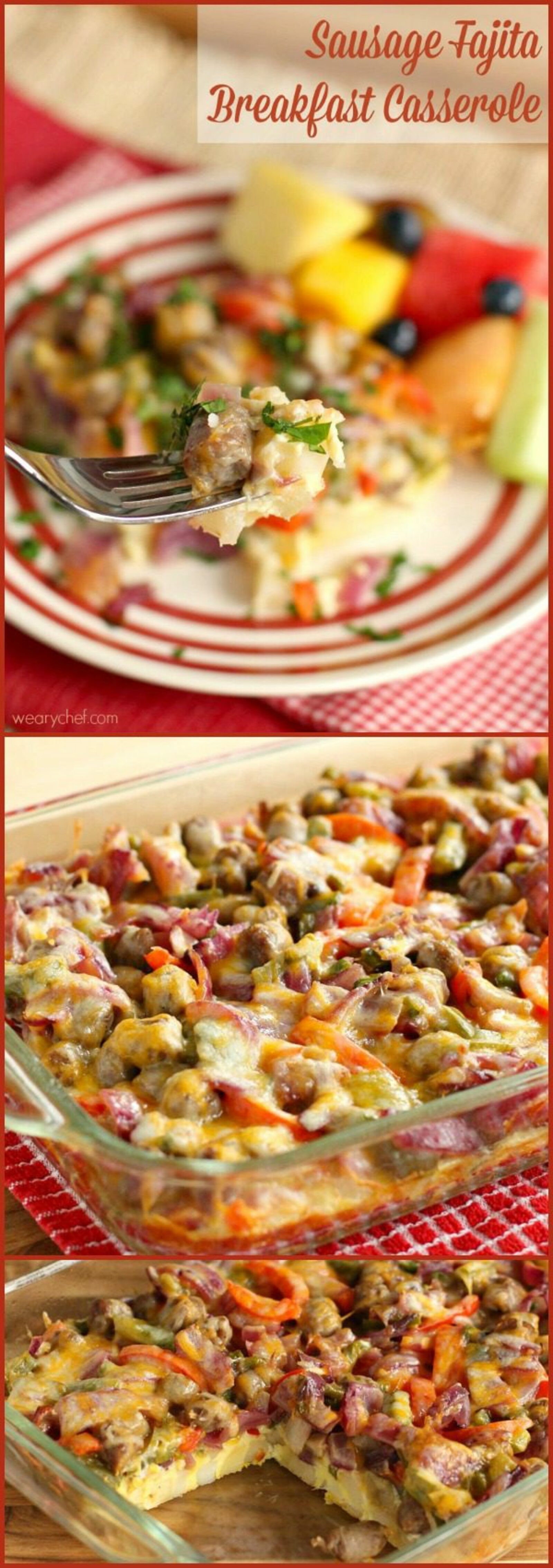 Sausage Fajita Breakfast Casserole - With the festive red and green peppers, this easy recipe is just right for your holiday breakfast or brunch!