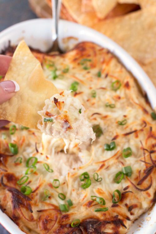 Crab Rangoon Dip with Wonton Chips by Cake and Knife