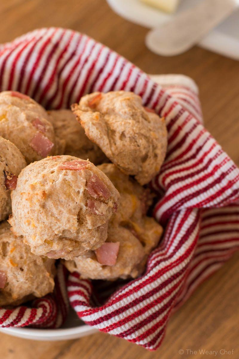 These easy ham and cheese biscuits are made with yogurt in your food processor.