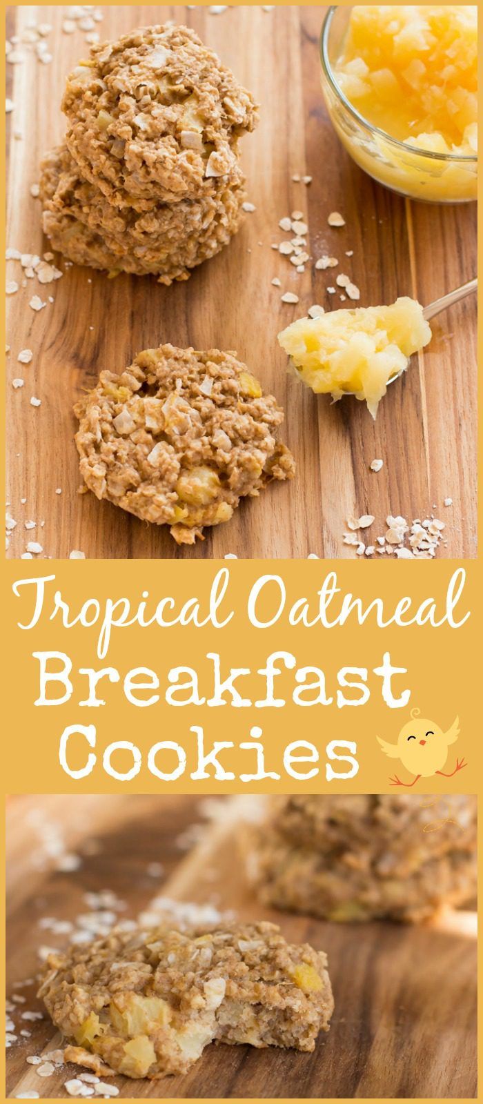 Tropical Oatmeal Breakfast Cookies loaded with pineapple and coconut are dairy free and made with no added sugar!