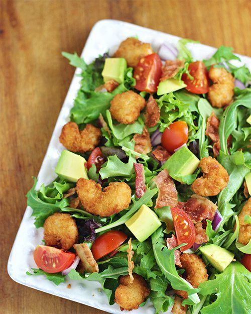 Popcorn Shrimp Salad with Avocado and Bacon