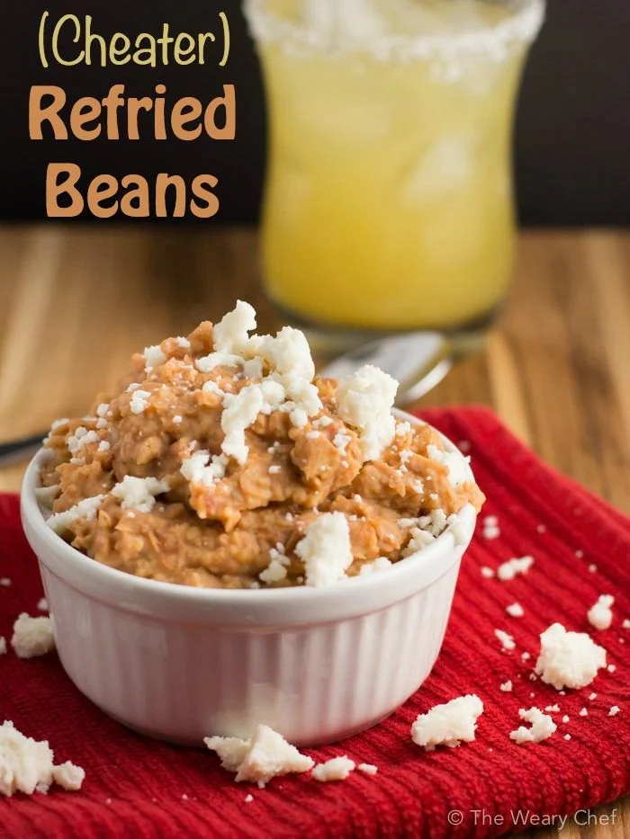 These cheater refried beans are made with a food processor. Ready in only 10-15 minutes!