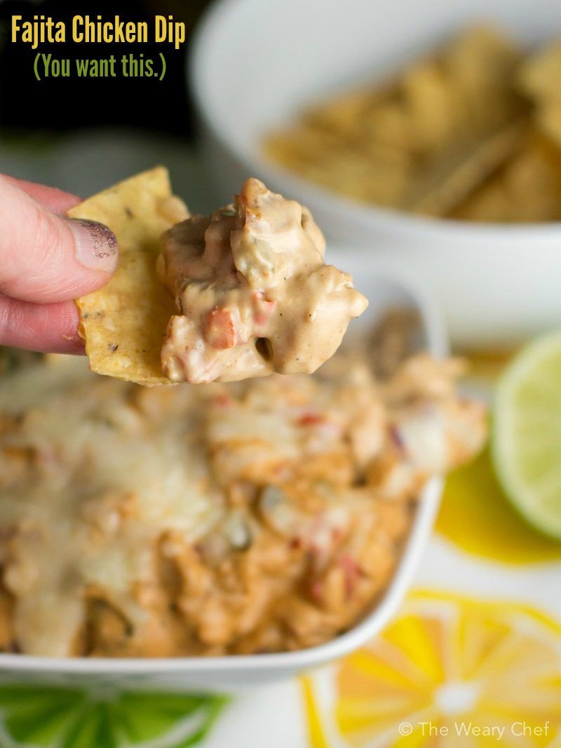 Try out this Fajita Chicken Cream Cheese Dip at your next party or game day gathering! #dip #creamcheese #chicken #fajita