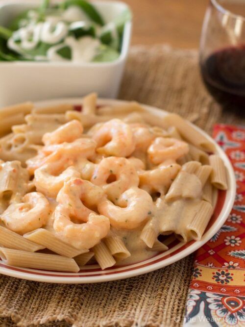 Believe it or not, this delicious Shrimp Scampi Alfredo is ready in about 15 minutes and is lightened up too!