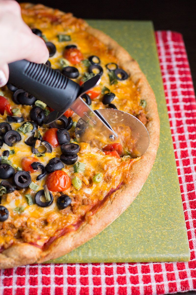 This irresistible Taco Pizza has an easy cornmeal crust that requires no rising time!
