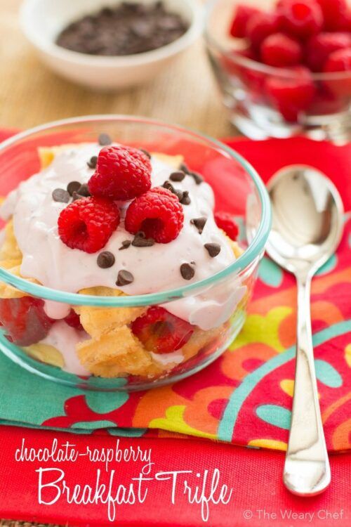 Look forward to waking up to this delicious Raspberry Chocolate Breakfast Trifle!