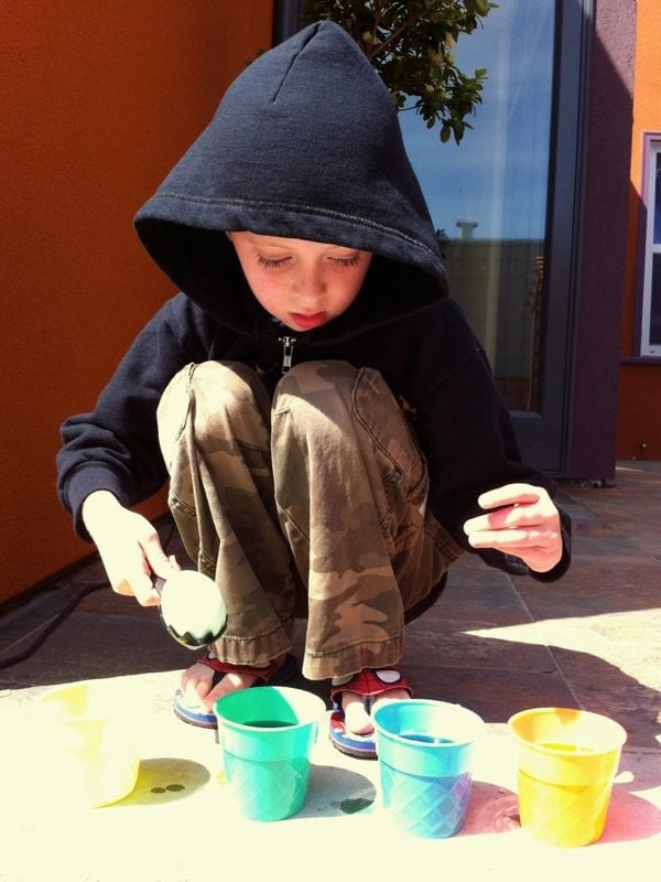 Color eggs outside to reduce the worry about spilling dye!