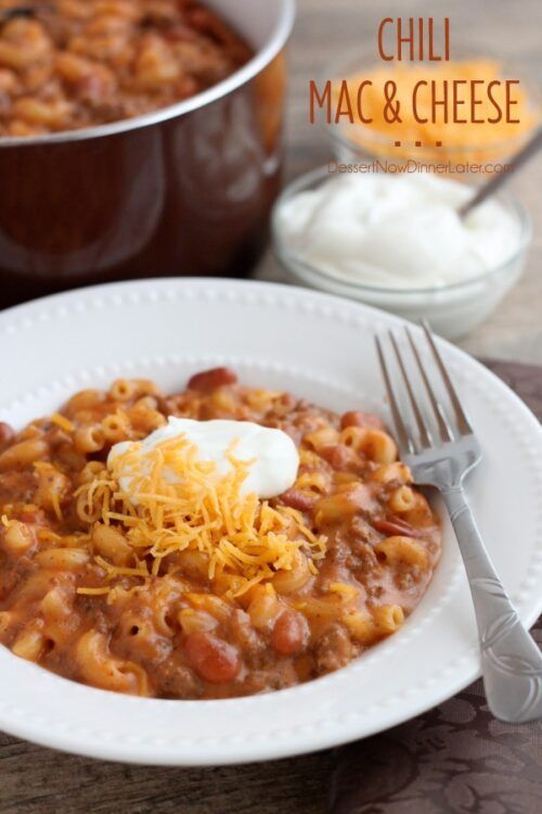 Chili Mac and Cheese by Dessert Now Dinner Later (Featured on The Weary Chef)