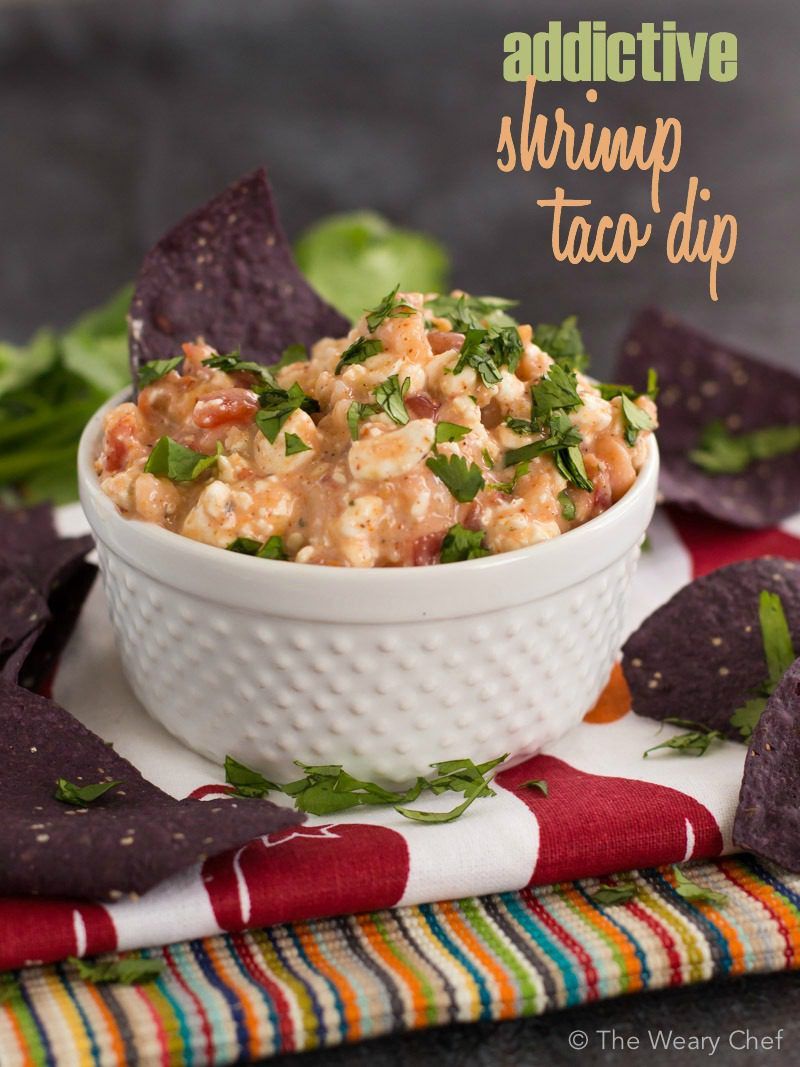 Four ingredients and five minutes is all you need for this tasty Shrimp Taco Dip!