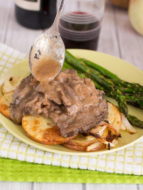 This easy recipe for roast beef and gravy served over potatoes and onions is perfect for Sunday dinner or busy weeknights!