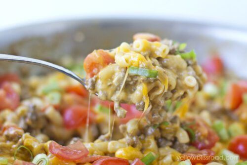 One Pan Taco Macaroni and Cheese by Yellow Bliss Road (Featured on The Weary Chef)