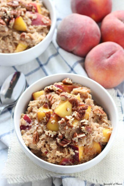 Peach Cobbler Oatmeal by Spoonful of Flavor