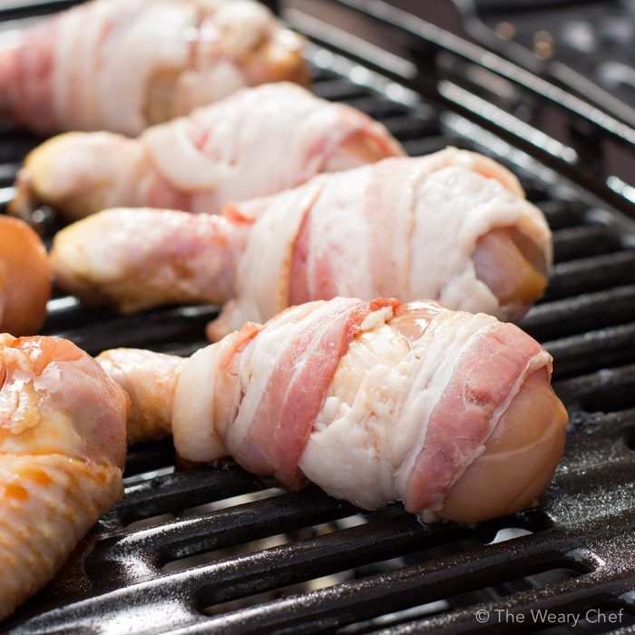 Wrap your grilled chicken legs with bacon for a summer treat!
