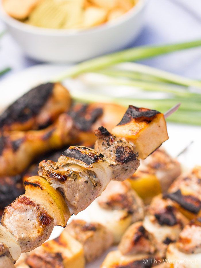 These mesquite grilled pork and apple kebabs are super easy to make thanks so pre-marinated pork by Smithfield!