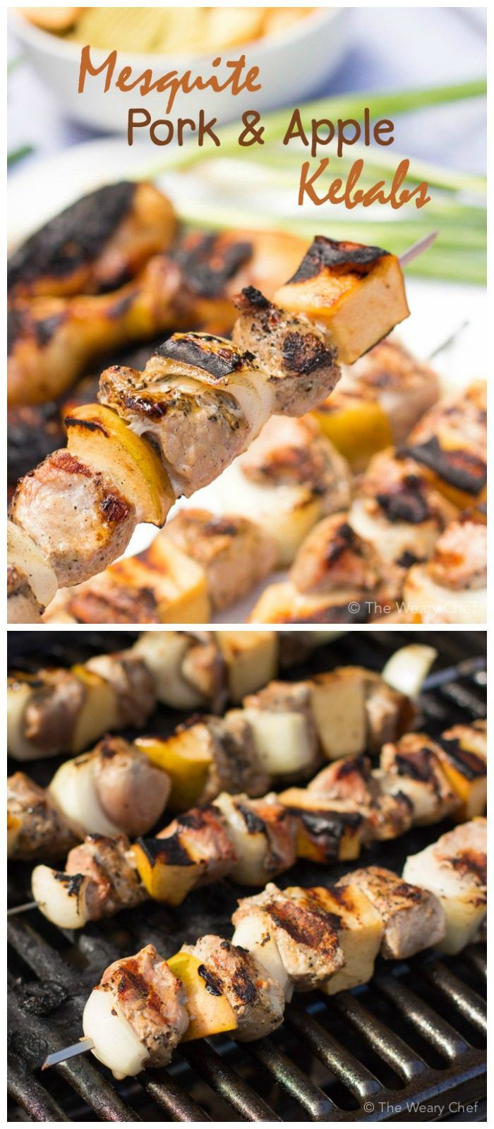 These mesquite grilled pork and apple kebabs are super easy to make thanks so pre-marinated pork.