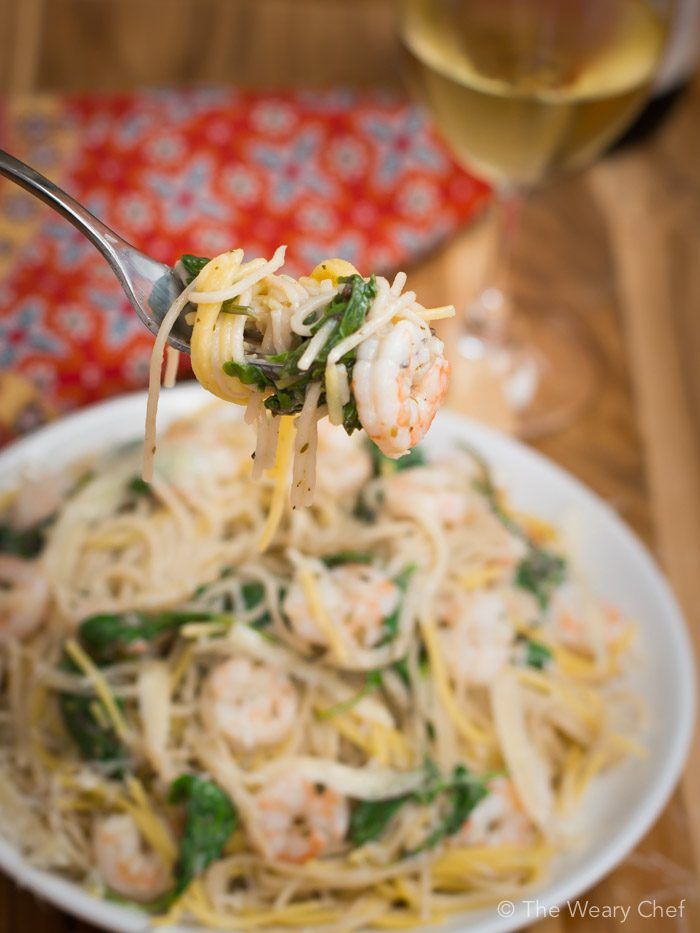 In the time it takes to cook pasta, you can be enjoying this easy shrimp pasta in a pesto and white wine sauce!