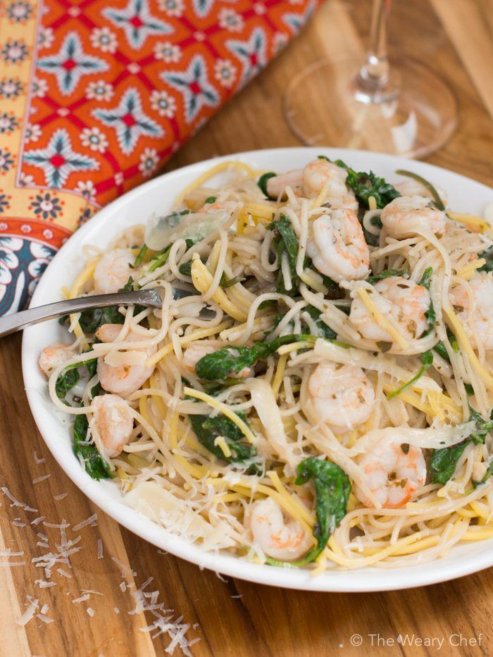 Shrimp Pasta with Pesto White Wine Sauce - The Weary Chef