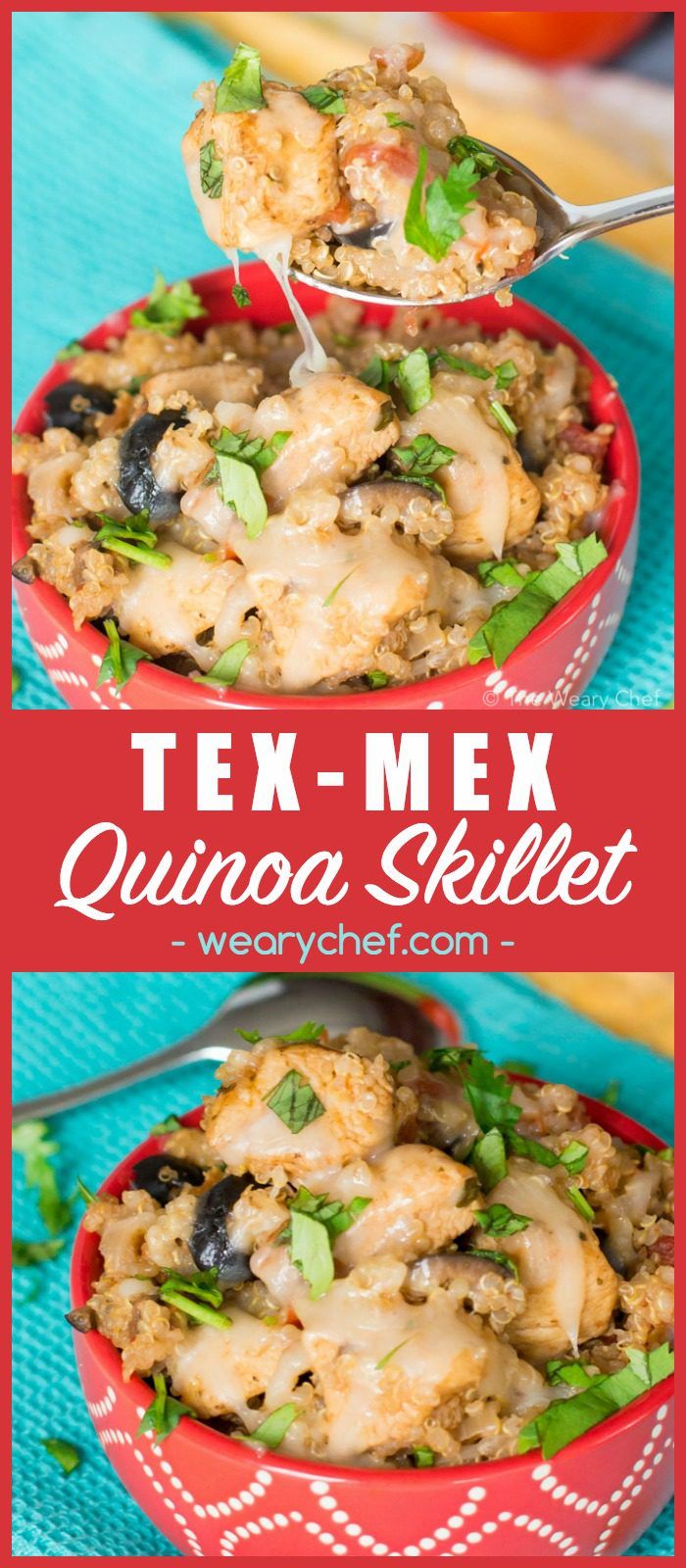 This chicken quinoa skillet recipe with tex-mex flavors is a quick dinner to make when you are low on energy, and it's easy to keep the ingredients on hand. It is a perfect answer to any Mexican food craving, and it's kid friendly too! 1m