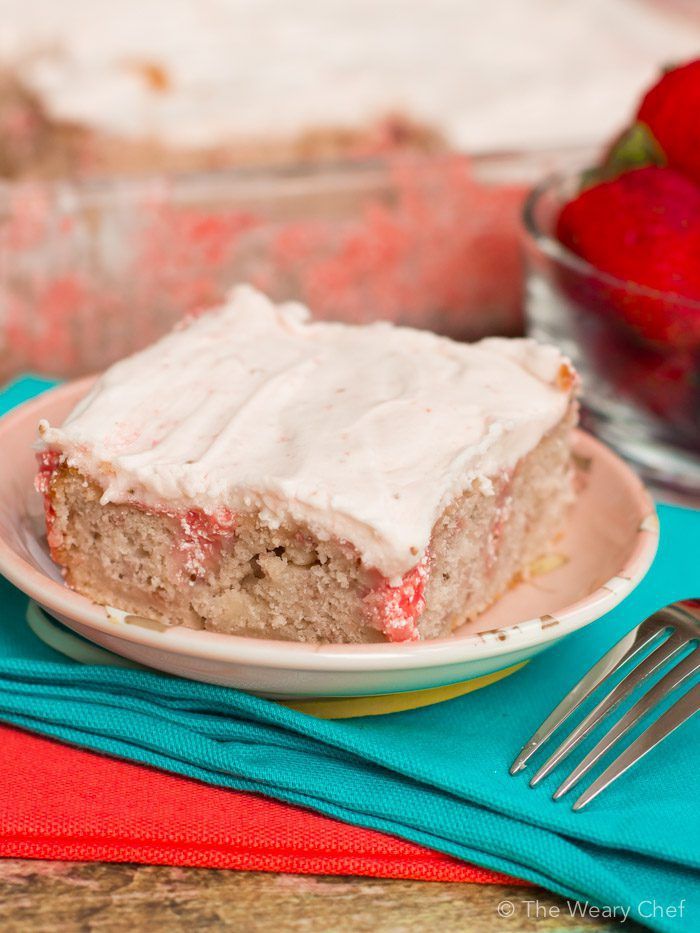 This easy strawberry poke cake is made with all natural mixes and fresh berries!