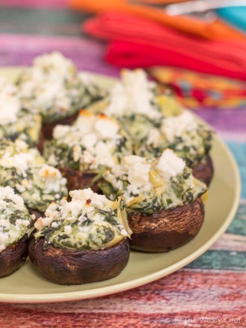 Spinach and Artichoke Dip Stuffed Mushrooms by The Weary Chef