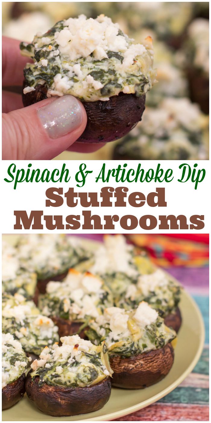 These spinach dip stuffed mushrooms are SO GOOD and really simple to make. Perfect party appetizer!