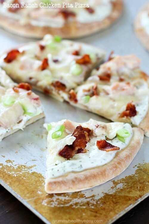 Bacon Ranch Chicken Pita Pizza by Yummy Healthy Easy 