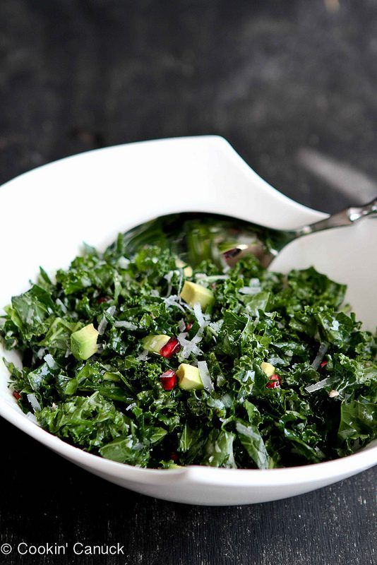 Chopped Kale Salad Recipe with Pomegranate & Avocado by Cookin' Canuck