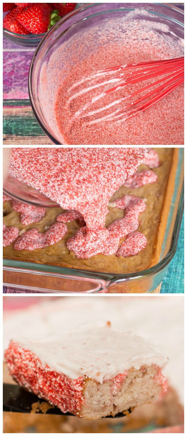 This easy strawberry poke cake is made with all natural mixes and fresh berries!