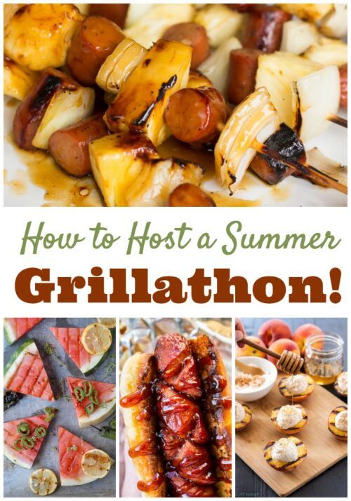 Get a dozen great recipes for hosting your own grillathon! Find everything from taco dogs to grilled dessert pizza in this fun roundup.