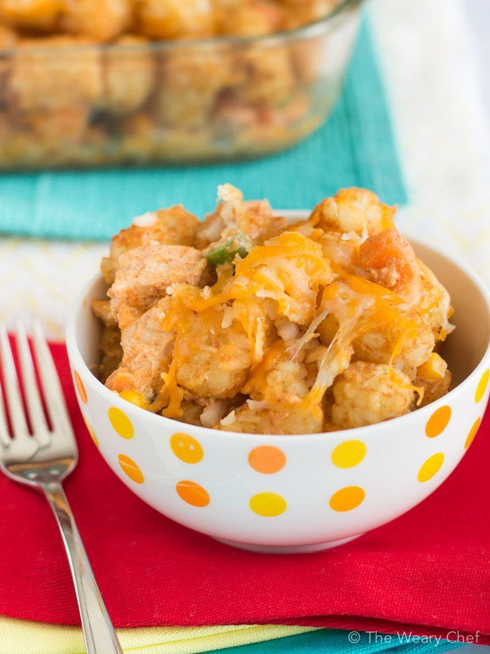 Chicken Tatertot Casserole: This one-dish dinner is so simple to mix up and put in the oven, and the whole family will love it!