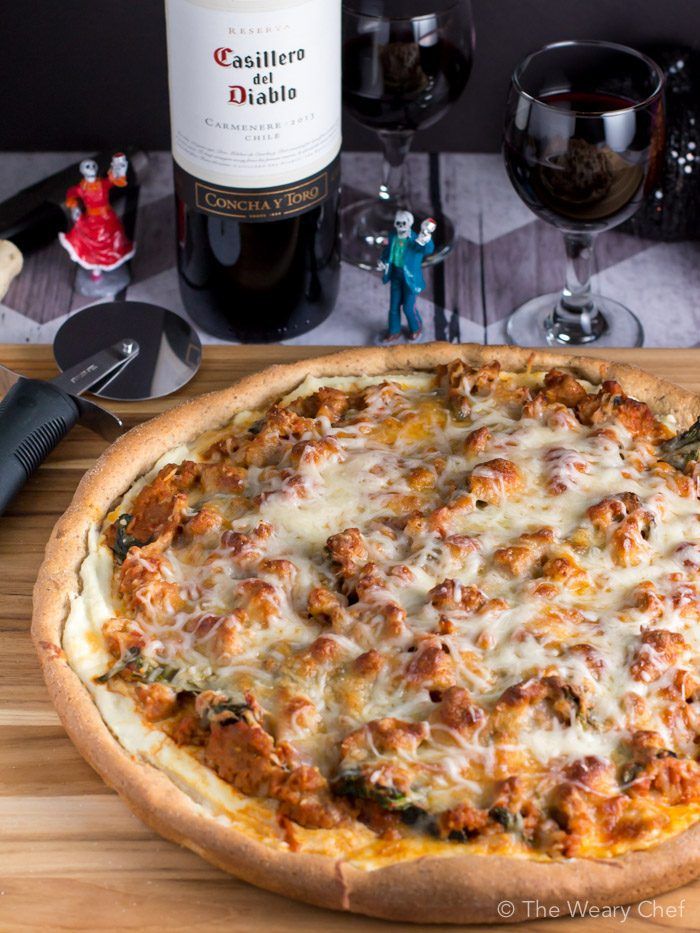 Does it get any better than red wine and pizza? This lasagna pizza paired with Casillero del Diablo (sponsor) is PERFECT for a Halloween night to remember.