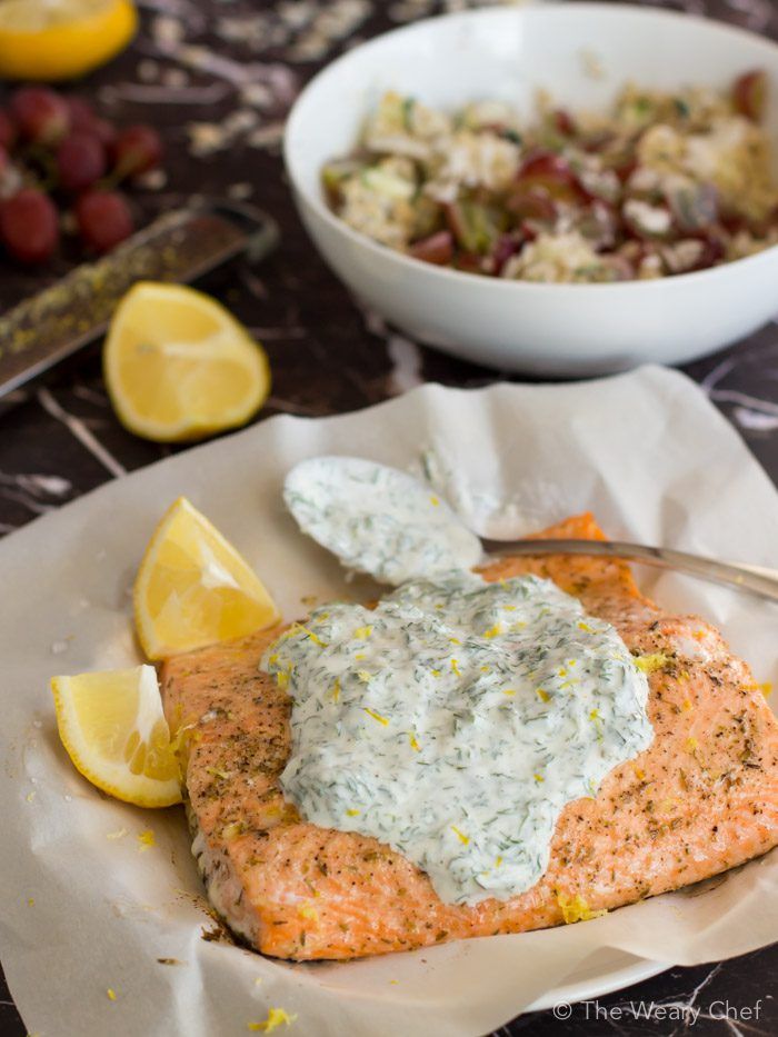 Baked Salmon With Herbed Yogurt Sauce - The Weary Chef