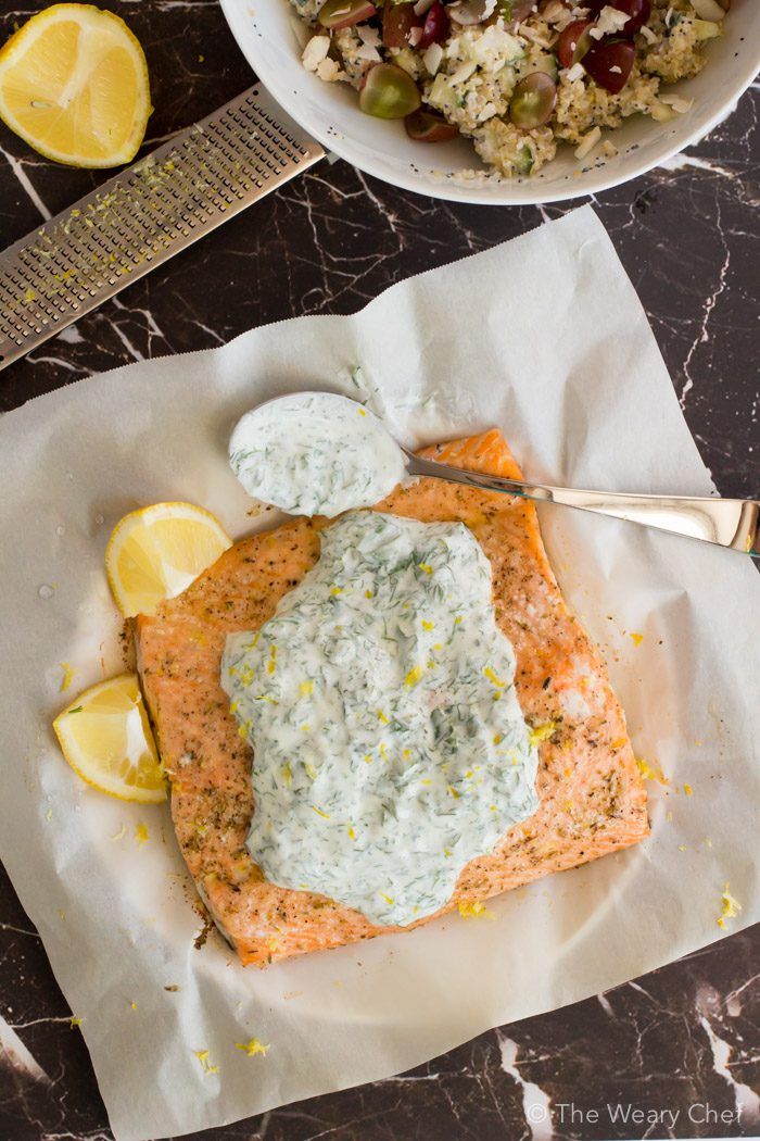 Baked Salmon with Herbed Yogurt Sauce - The Weary Chef