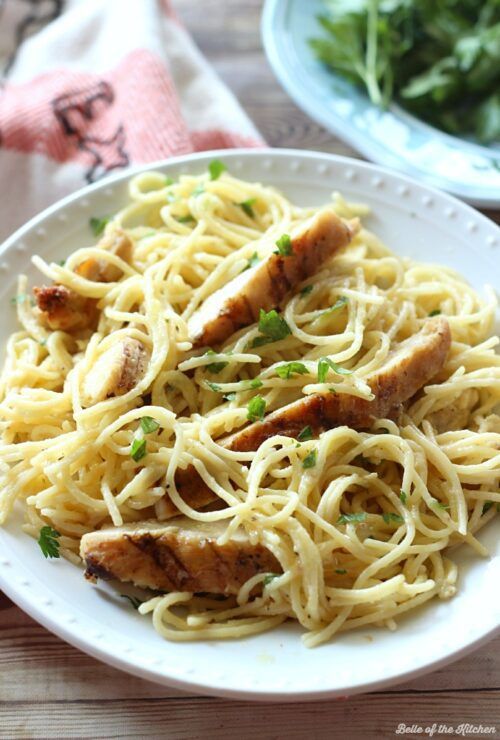 One-Pot Cheesy Garlic Chicken Spaghetti by Belle of the Kitchen