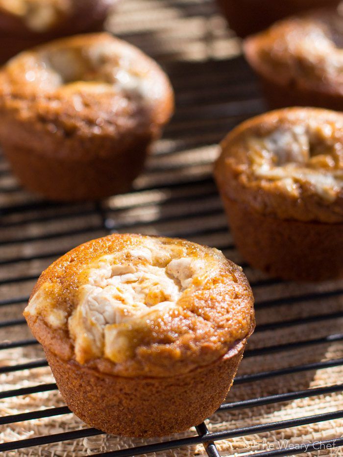 These pumpkin cheescake muffins are lower and sugar and calories than the bakery version!