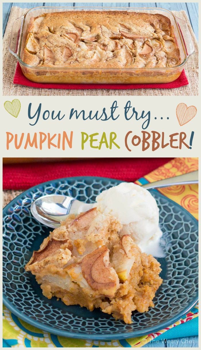 All the best of pumpkin pie and pear cobbler baked into one tasty dessert!