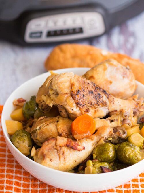 Make these slow cooked brussels sprouts and carrots with or without the chicken for a perfect dinner or side dish recipe!