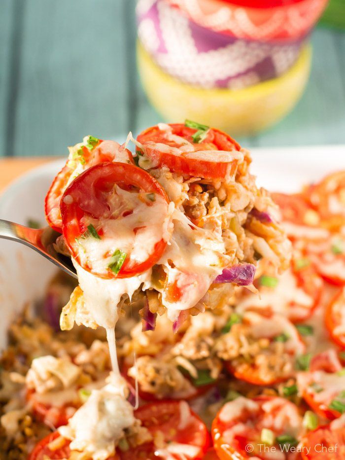 This Taco Salad Casserole loaded with seasoned meat, hearty rice, flavorful salsa, and healthy cabbage gives you the best of taco salad and a hot meal!