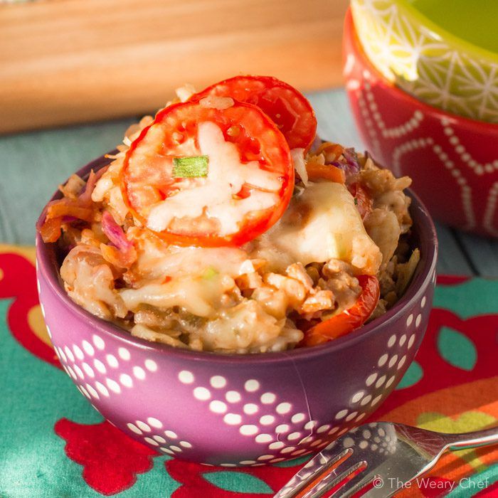 This Taco Salad Casserole loaded with seasoned meat, hearty rice, flavorful salsa, and healthy cabbage gives you the best of taco salad and a hot meal!