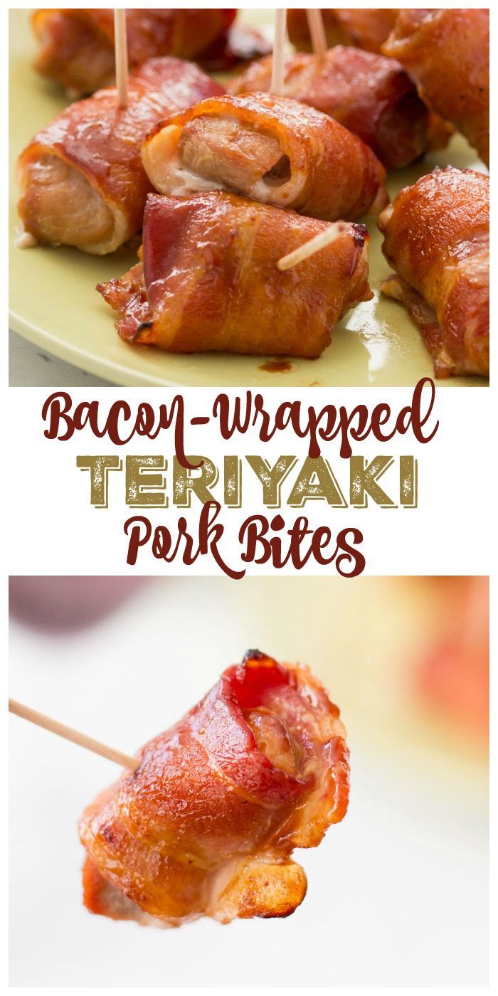 These super easy bacon-wrapped pork bites with teriyaki sauce will be the stars of any party!