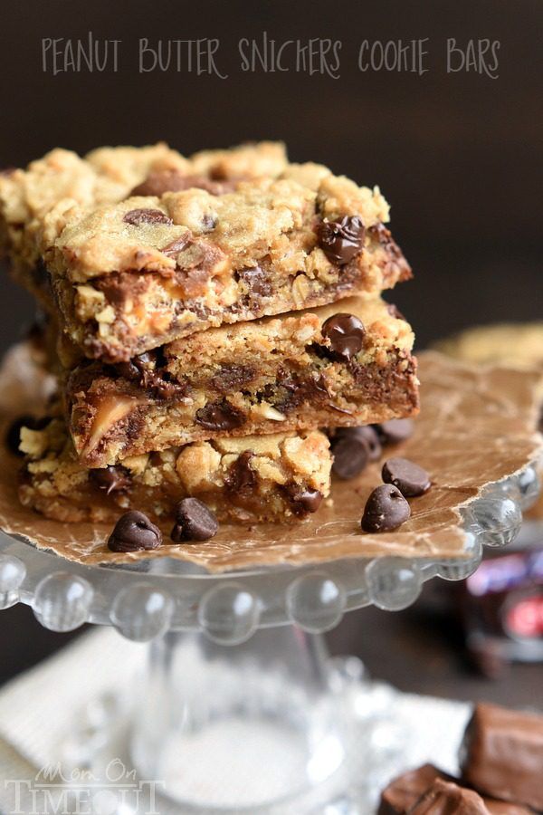 Peanut Butter Snickers Cookie Bars by Mom on Timeout