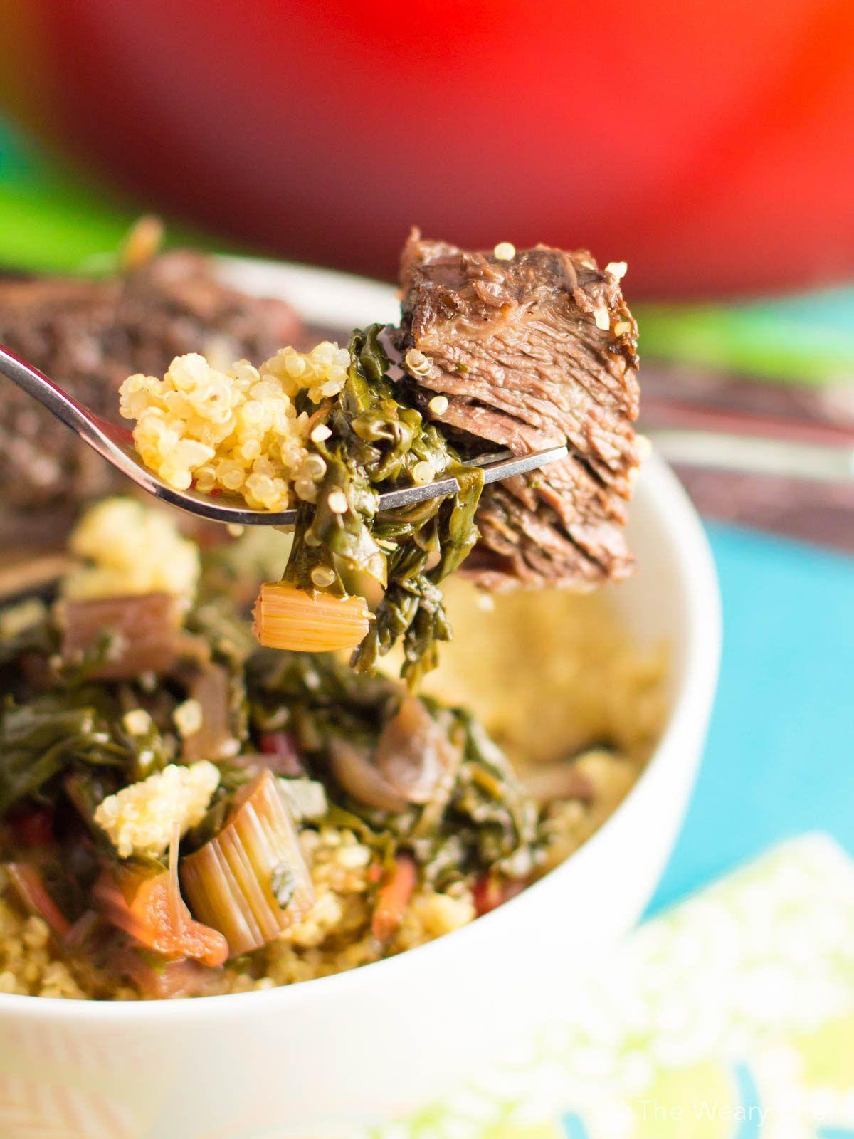 Stewing beef short ribs with chard over low heat makes for a succulent, easy dinner!