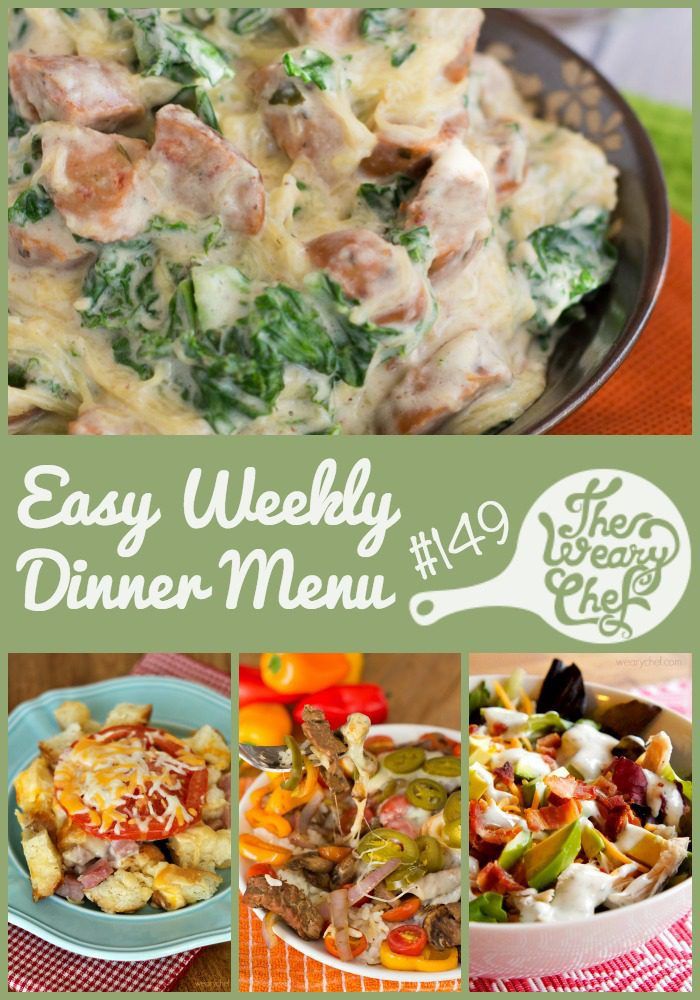 This week's dinner menu is good for using turkey leftovers or moving on if you are tired of turkey! Get easy dinner recipes like Ranch Club Salad, Cheese Steak Rice Bowls, Alfredo Pizza, and lots more!